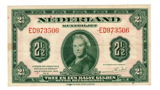 Pays Bas Netherlands Billet 2 1/2 Gulden 1943 P65 Queen Wilhelmina Bon Etat