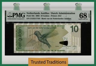 Tt Pk 28c 2003 Netherlands Antilles 10 Gulden Bird Pmg 68q Tied As Best