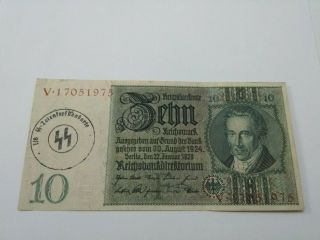 10 Mark 1924 - 1929 Banknote German Ocuppation Nazi Stamp 975 Crisp Note