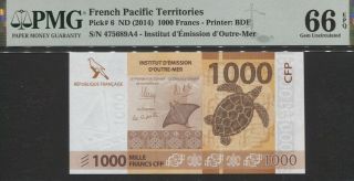 Tt Pk 6 Nd (2014) French Pacific Territories 1000 Francs Tortoise Pmg 66 Epq Gem