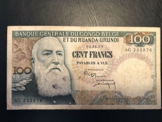 1959 Belgian Congo 100 Francs Banknote