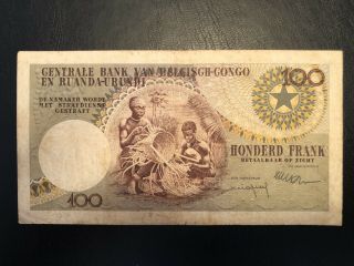 1959 Belgian Congo 100 Francs Banknote 2