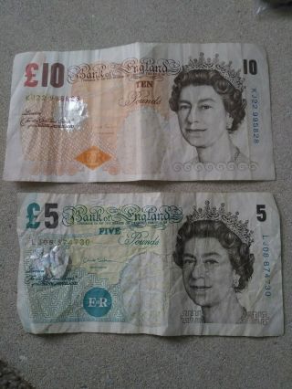 British 10 Pound And 5 Pound Note Bank Of England Uk Paper Money Circulated