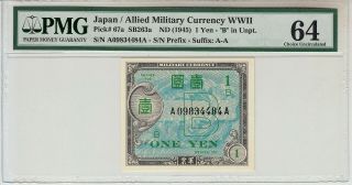 1945 Japan 1 Yen Allied Military Currency Wwii Pmg 64 Choice Uncirculated B5016