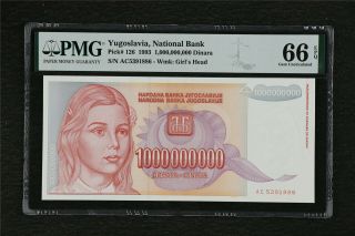 1993 Yugoslavia National Bank 1000000000 Dinara Pick 126 Pmg 66 Epq Gem Unc