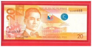 2016 J Philippines 20 Peso Ngc Aquino & Tetangco Solid No.  Banknote,  Bg888888