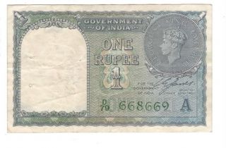 India 1 Rupee Vf/xf King George Vi Banknote 1940 P - 25d Green Serial Prefix D79