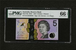 2016 Australia Reserve Bank 5 Dollars Pick 62a Pmg 66 Epq Gem Unc