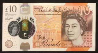 10 British Pound Banknote,  Bank Of England,  Aunc,  2016 Series
