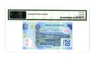 2013 20 PESOS BANCO DE MEXICO PMG 68 EPQ B.  JUAREZ BANKNOTE GEM 2