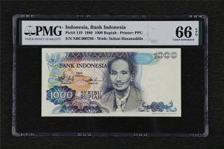 1980 Indonesia Bank Indonesia 1000 Rupiah Pick 119 Pmg 66 Epq Gem Unc