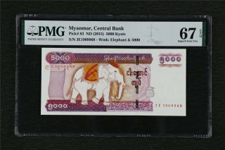2015 Myanmar Central Bank 5000 Kyats Pick 83 Pmg 67 Epq Gem Unc