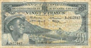 Belgian Congo 20 Francs 1.  12.  1957 P 31 Series Aj Circulated Banknote B25