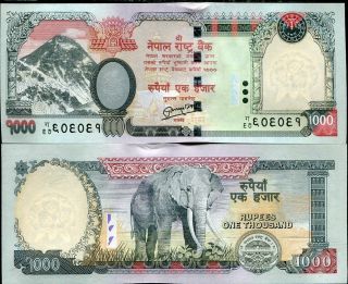 Nepal 1000 1,  000 Rupees 2012/2013 P 68 Mountain Elephant Unc