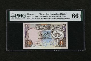 1968 Kuwait " Cancelled Contraband Note " 1/4 Dinar Pick 11x Pmg 66 Epq Gem Unc