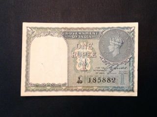 - British India One Rupee 1940 Banknote George Vi P 25a