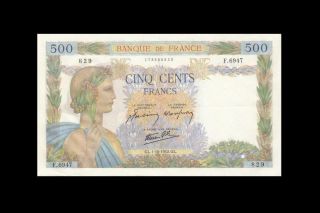 1.  10.  1942 Banque De France 500 Francs ( (aunc - Hole))