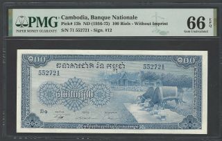 Cambodia 100 Riels Nd (1972) P13b Uncirculated Graded 66