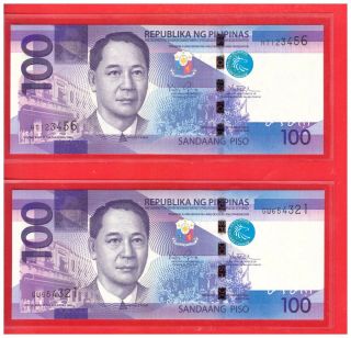 2010 Philippines 100 Peso Ngc Aquino & Tetangco Ladder Ht 123456 & Gu 654321 Unc