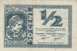 50 Cent Vf - Fine Banknote From German Occupied Slovenia/laibach 1944 Pick - R16