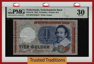 Tt Pk 85 1953 Netherlands Nederlandsche Bank 10 Gulden Hugo De Groot Pmg 30 Vf