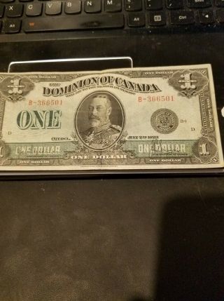 1923 Dominion Of Canada One Dollar Banknote Hyndman - Saunders Series B - 1