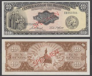 (b19) Philippines 10 Pesos Nd 1949 Unc Specimen Banknote Km 136s