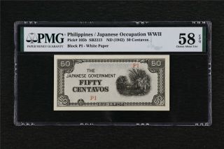 1942 Philippines / Japanese Occupation Wwii 50 Centavos Pick 105b Pmg 58epq Unc