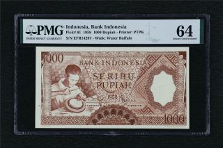 1958 Indonesia Bank Indonesia 1000 Rupiah Pick 61 Pmg 64 Choice Unc