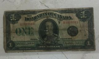 1923 Dominion Of Canada 1 One Dollar Bill Note - Rough With Rips
