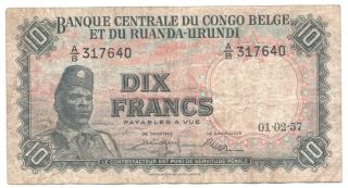 Belgian Congo 10 Francs 1957 P - 30b