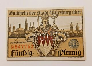 WÜrzburg Notgeld 50 Pfennig 1919 Emergency Money Germany Banknote (11165)
