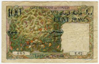 French Somaliland 1952 Issue 100 Francs Note Crisp Vf.  Pick 26.