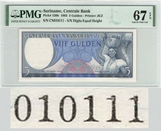 Suriname 5 Gulden 1963 Binary 010111 Surinam Pick 120 Pmg Gem Unc 67 Epq