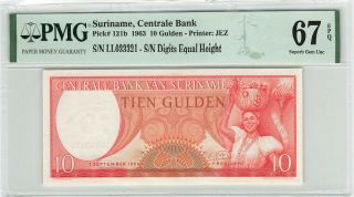 Suriname 10 Gulden 1963 Jez Surinam Pick 121 Pmg Gem Uncirculated 67 Epq
