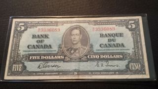 Old Canadian Money 1937 Bank Of Canada $5 Five Dollars Gordon/towers