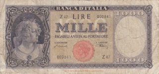 1000 Lire Vg - Banknote From Italy 1943 Pick - 88