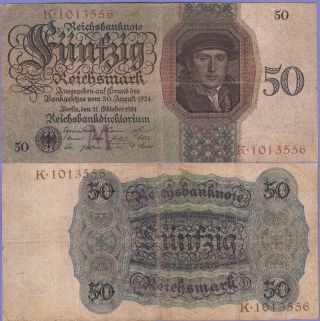 Germany 50 Reichsmark Banknote 11.  10.  1924 Fine Cat 177 - 3556