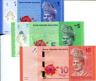 Malaysia 3 Note Set 1 - 10 Ringgit Banknote World Money Unc Currency P51 - 53 2012