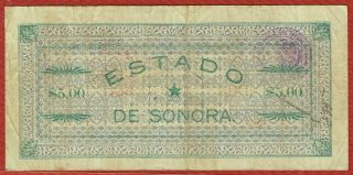 EL ESTADO DE SONORA SERIE 4 27.  8.  1913 5 PESOS (P S1067d) VF 2