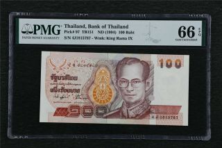 1994 Thailand Bank Of Thailan 100 Baht Pick 97 Pmg 66 Epq Gem Unc