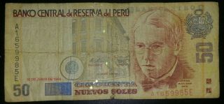 Peru S/ 50 Nuevos Soles 16 - 6 - 1994 Pick 160 F,  Circulated Banknote