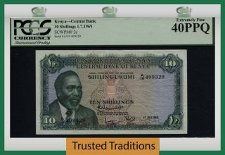 Tt Pk 2c 1968 Kenya Central Bank 10 Shillings Kenyatta Pcgs 40 Ppq Scarce Note