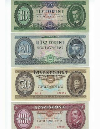 Hungary 10,  20,  50,  And 100 Forint Set Unc