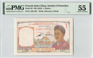 French Indo - China Nd (1953) P - 92 Pmg About Unc 55 1 Piastre