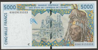Ch Unc 2003 West African States 5000 Francs P - 313cm / B118cm Burkina Faso 333