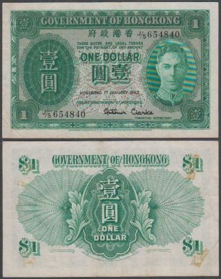 Hong Kong - George Vi,  1 Dollar,  1952,  Vf,  (glue Spots On Back),  P - 324 (b)
