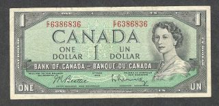1954 Radar $1.  00 6386836 Rare Three Digit Key Bank Of Canada Qeii One Dollar