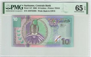 Suriname 10 Gulden 2000 Tdlr Surinam Pick 147 Pmg Gem Uncirculated 65 Epq