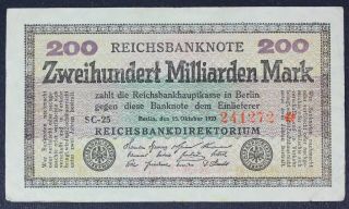 Germany 200 Milliarden Mark 15.  10.  1923 - Pick 121 - Vf